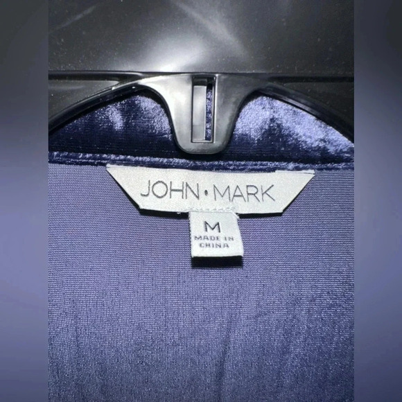 NWT John Mark Navy VELVET Wire Collar Button-Front M GORGEOUS 3/4 Sleeve - Picture 5 of 9